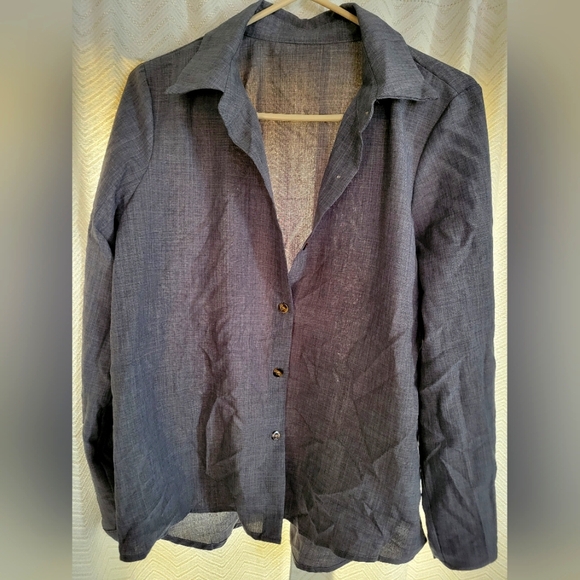 Women's Blue Button-Up Blouse - Picture 2 of 3